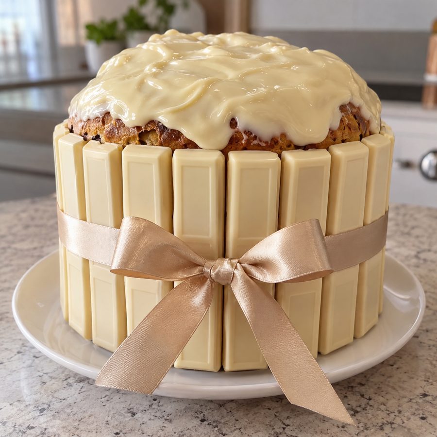 Panetone vestido de chocolate branco